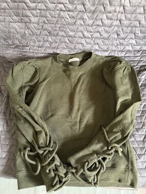 Ulla Johnson Olive Green Women’s Sweater with Rope Sleeve Detail